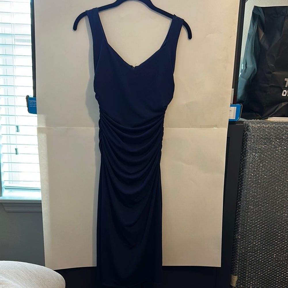 Laundry By Shelli Segal Blue Ruched Sheath Midi Dress